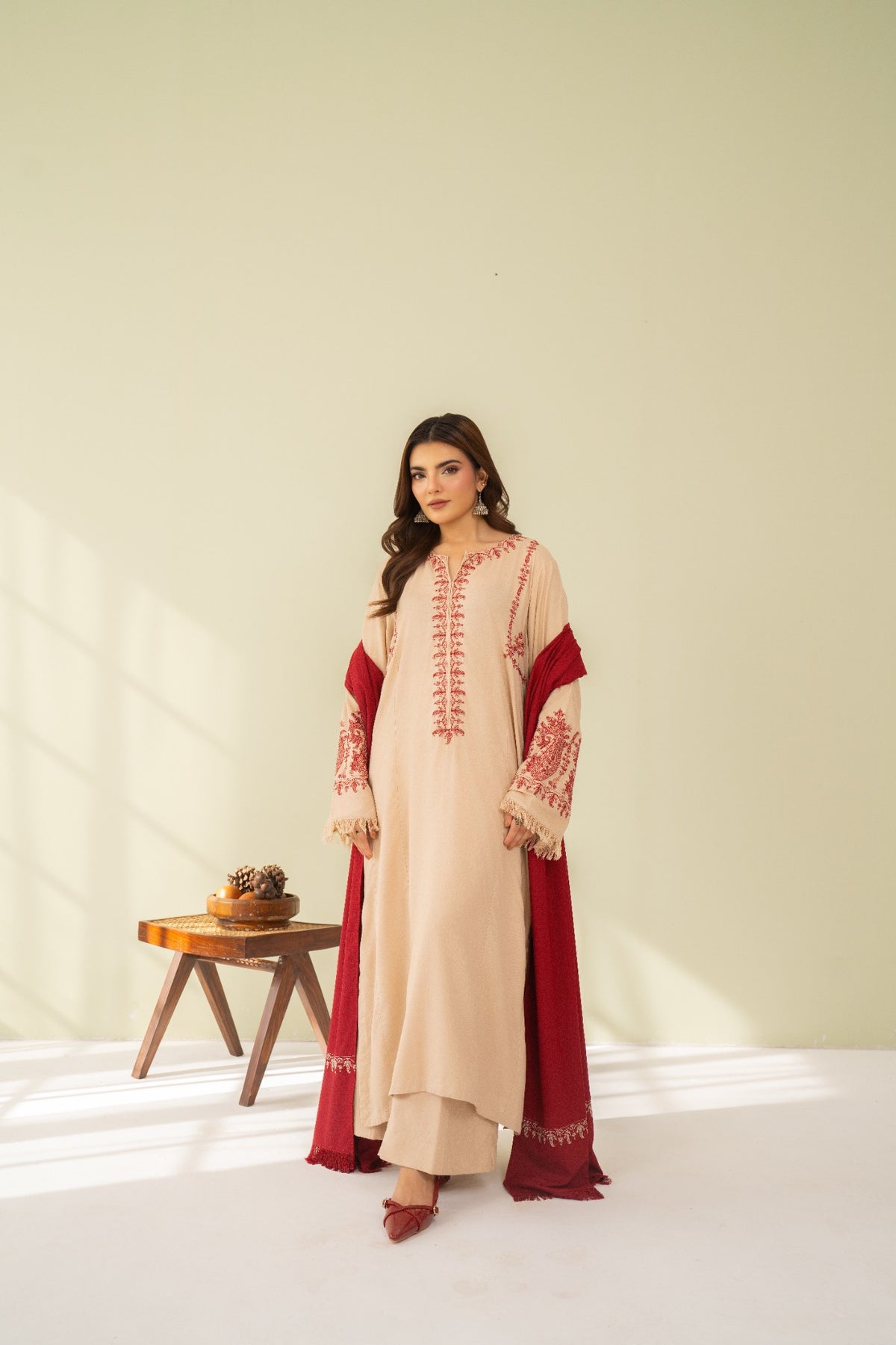 Embroidered 3 Piece Soft Beige 0002