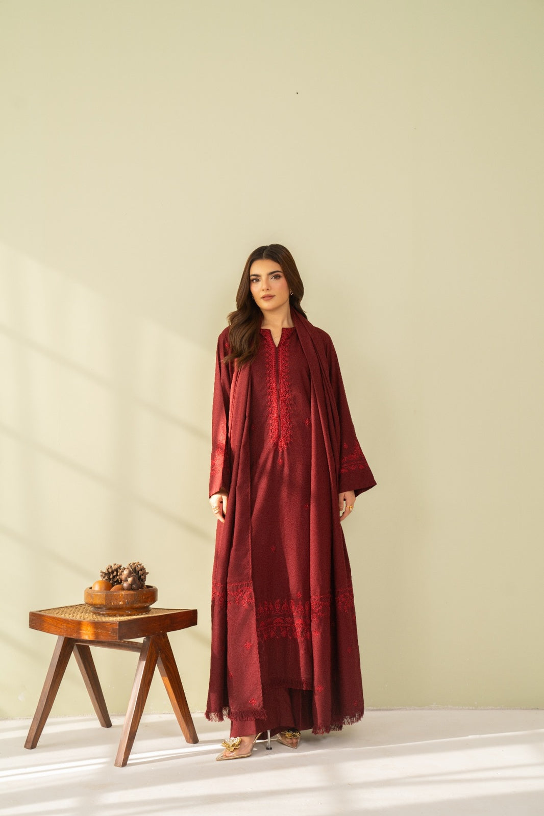 Embroidered 3 Piece Maroon 0004