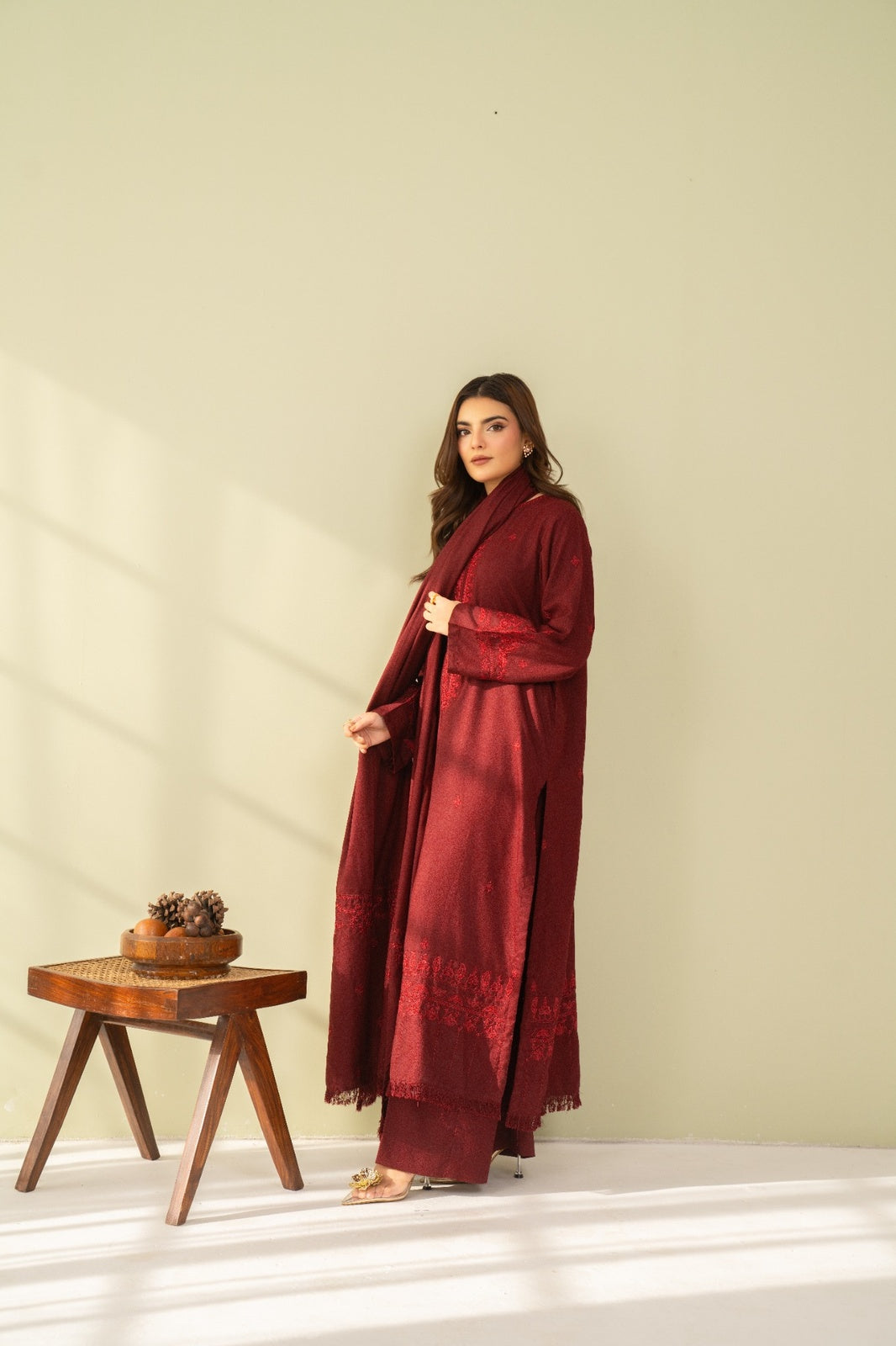 Embroidered 3 Piece Maroon 0004