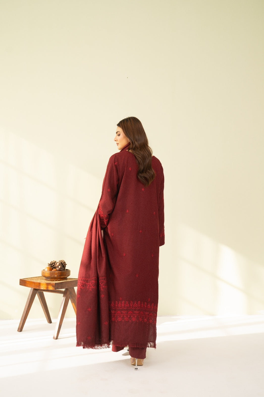 Embroidered 3 Piece Maroon 0004
