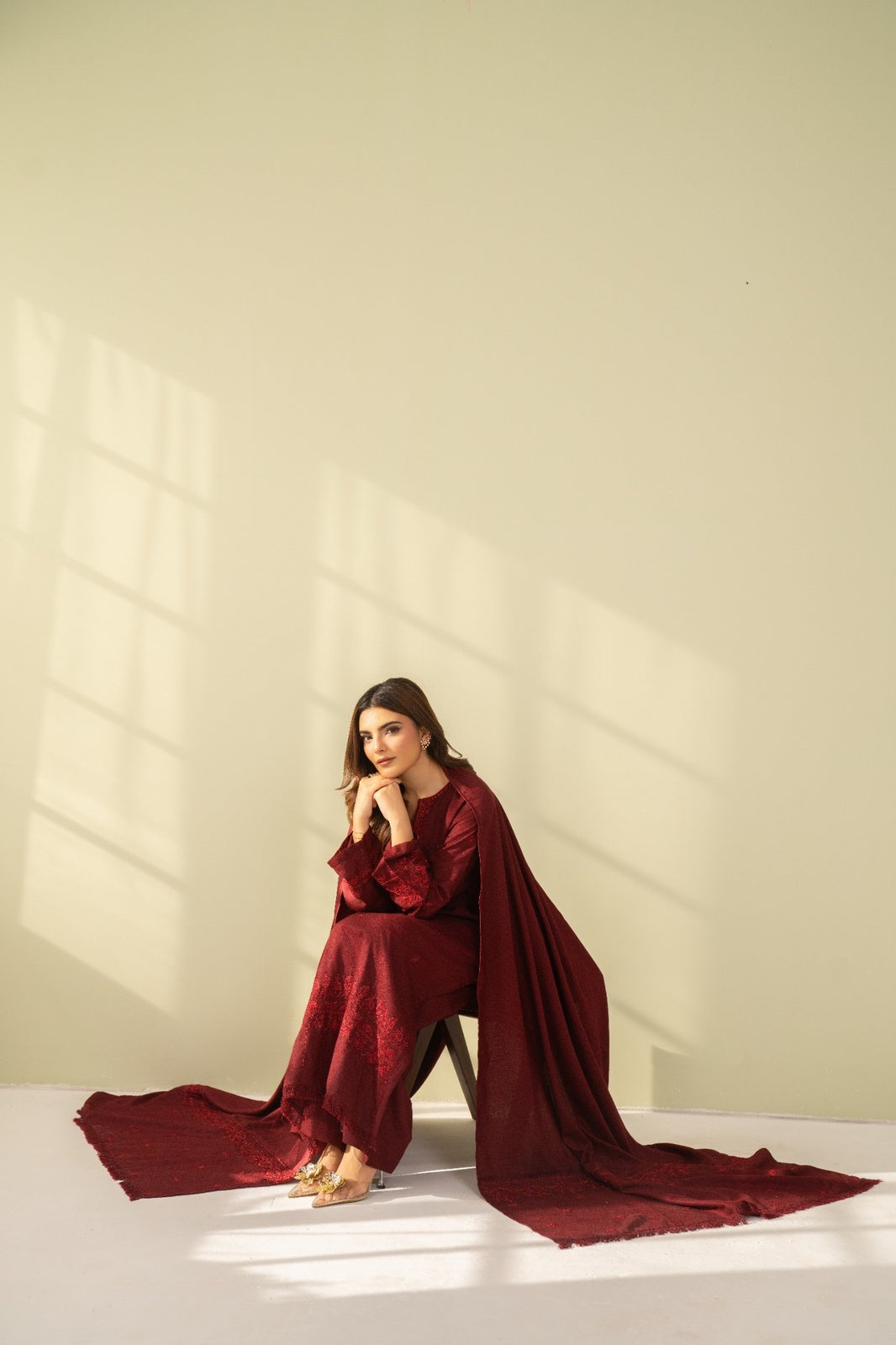 Embroidered 3 Piece Maroon 0004