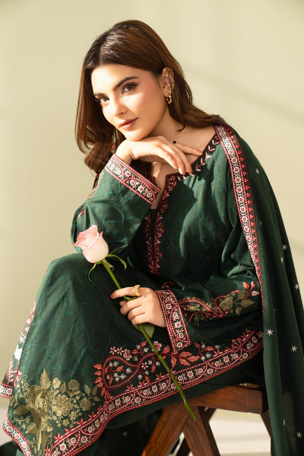 Embroidered 3 Piece Green 0005