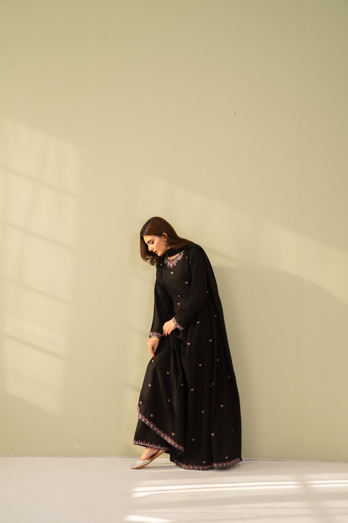 Embroidered 3 Piece Black frock 0006