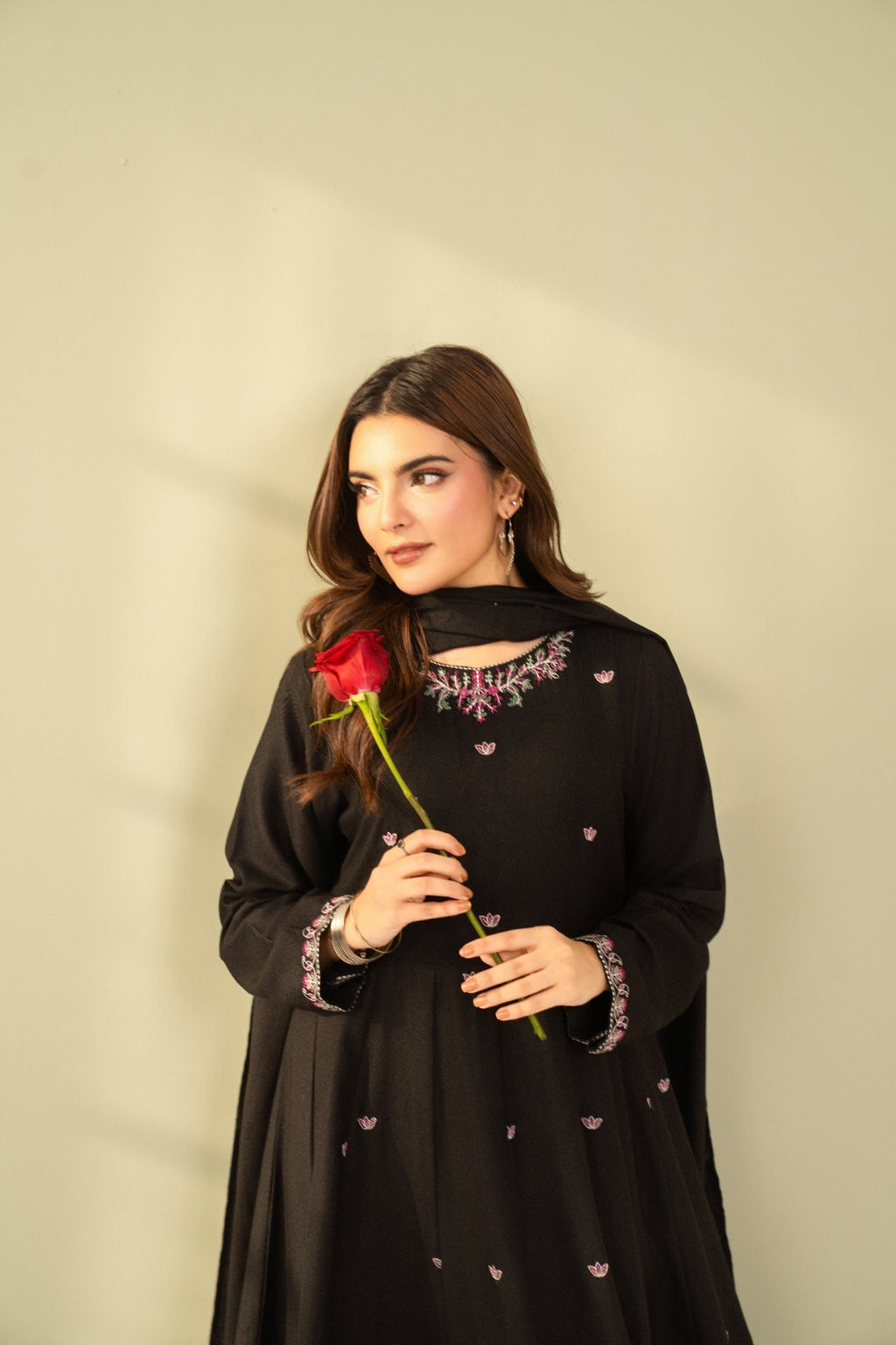 Embroidered 3 Piece Black frock 0006