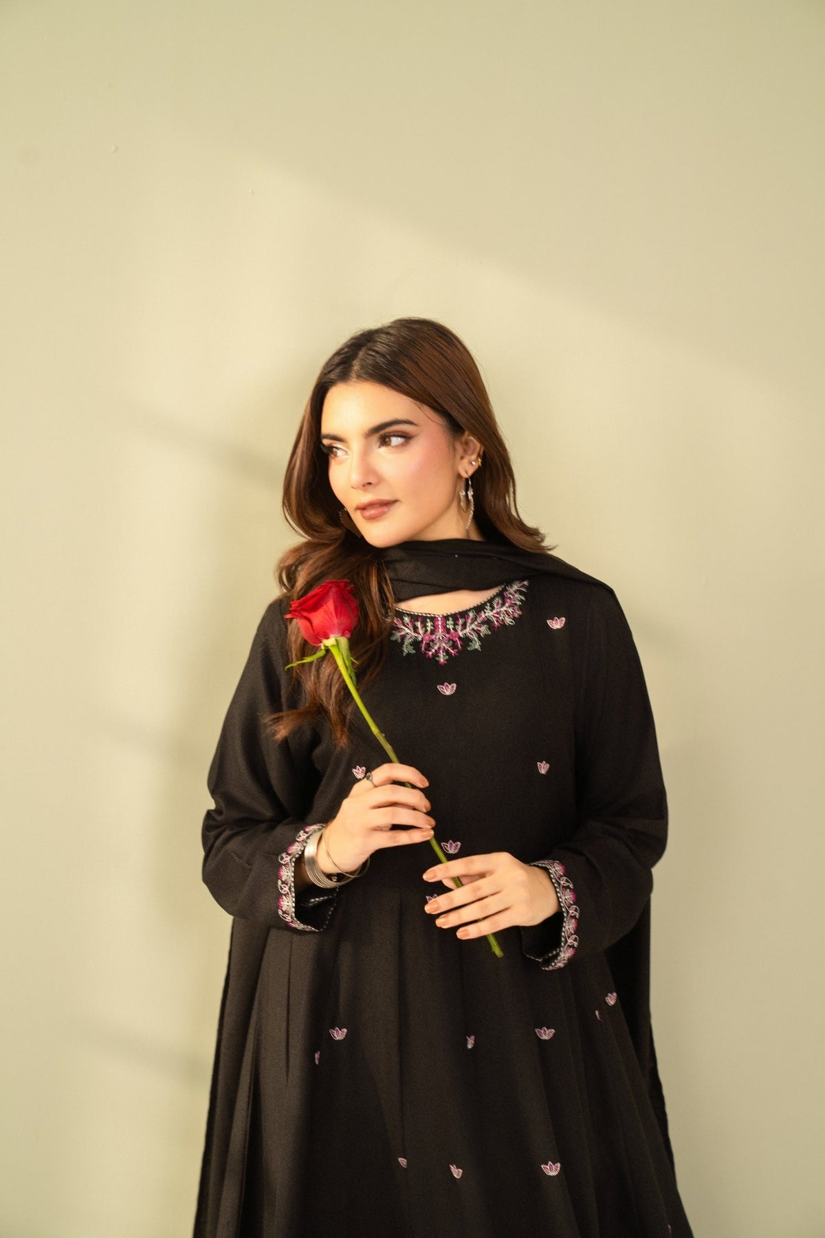 Embroidered 3 Piece Black frock 0006
