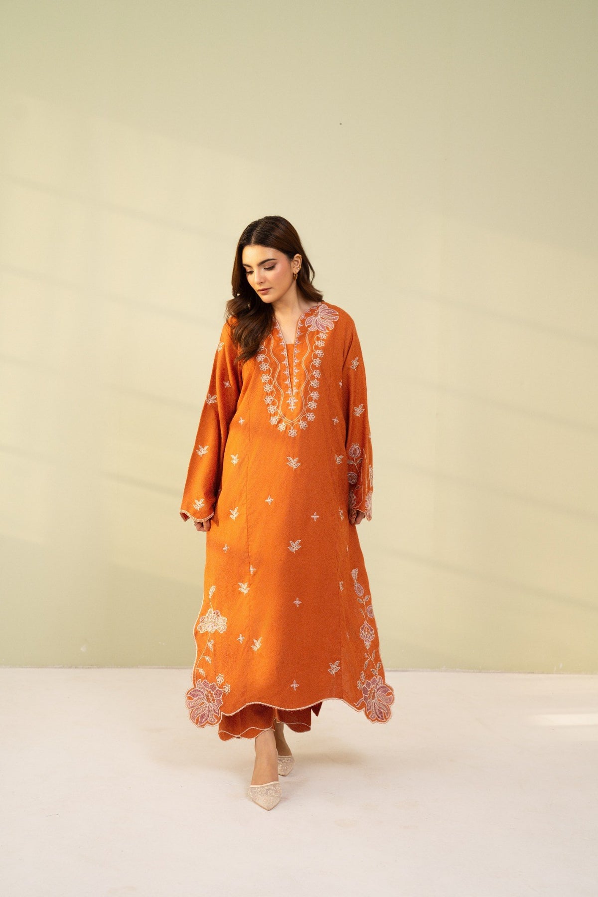 Embroidered 2 Piece Rust Orange  0009