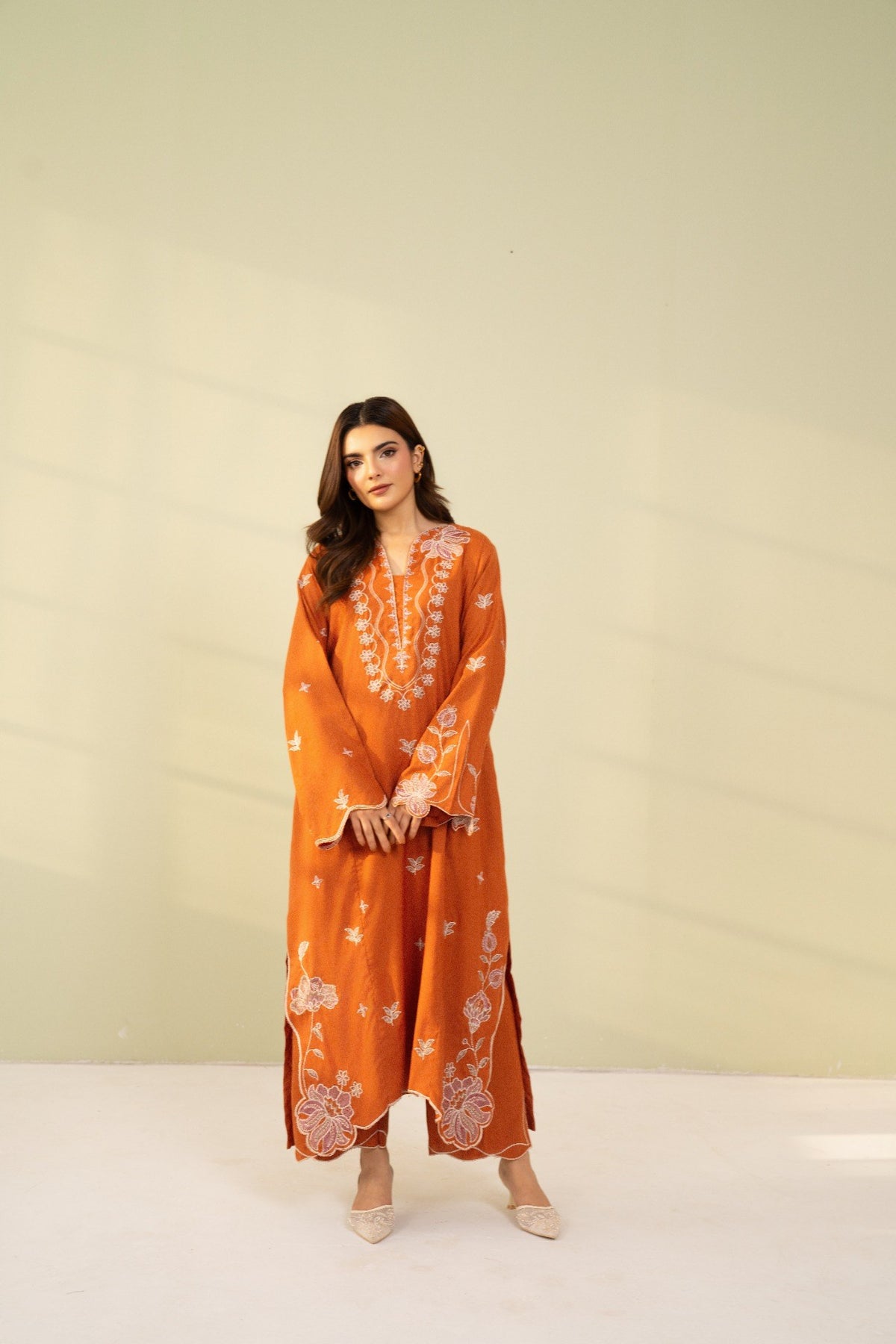 Embroidered 2 Piece Rust Orange  0009