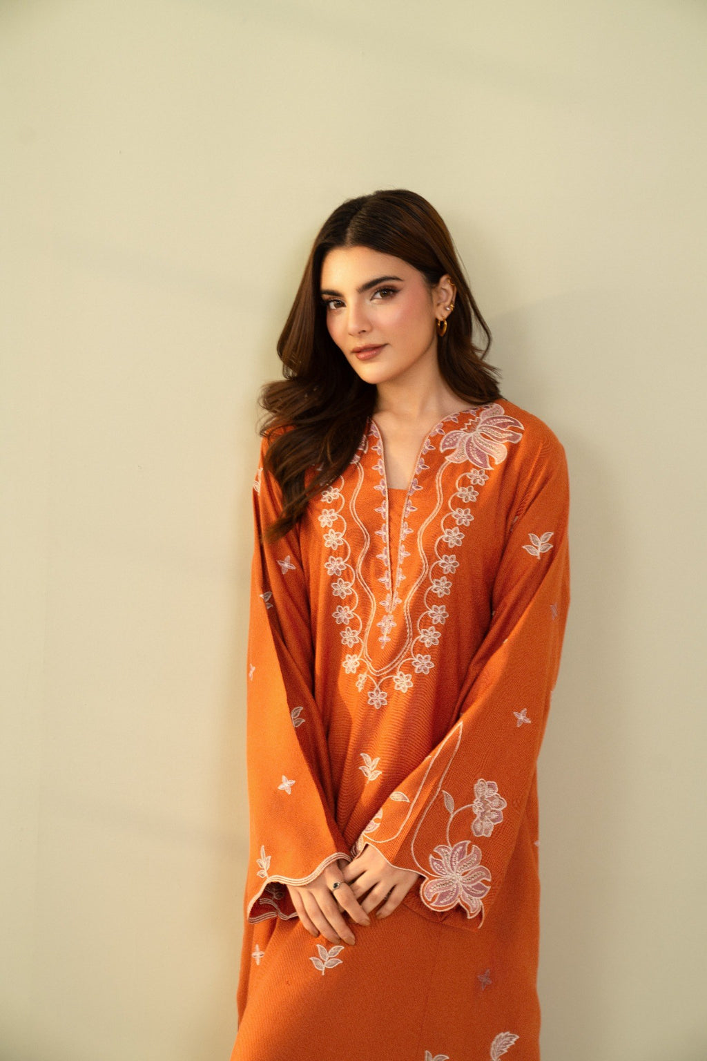Embroidered 2 Piece Rust Orange  0009