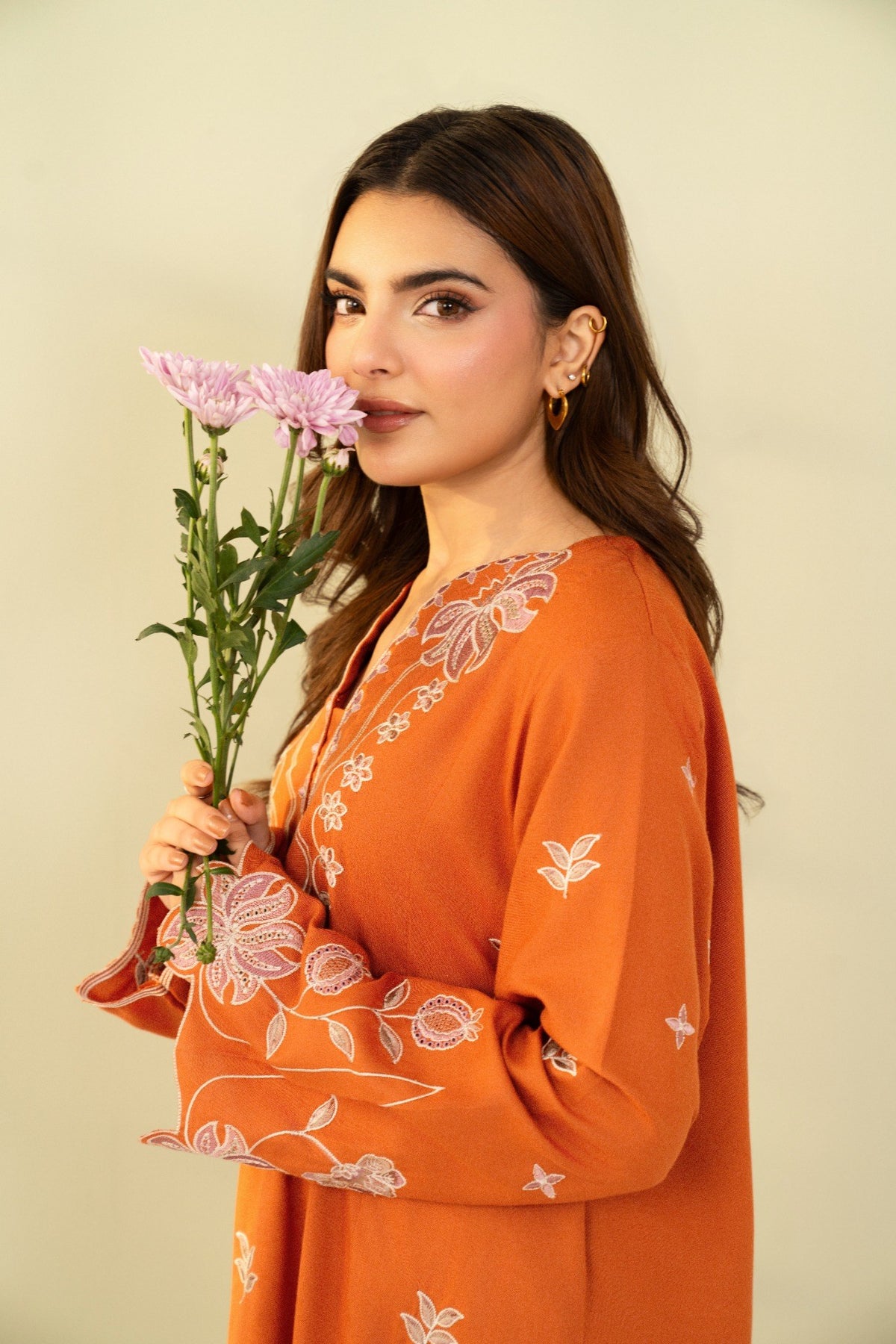 Embroidered 2 Piece Rust Orange  0009