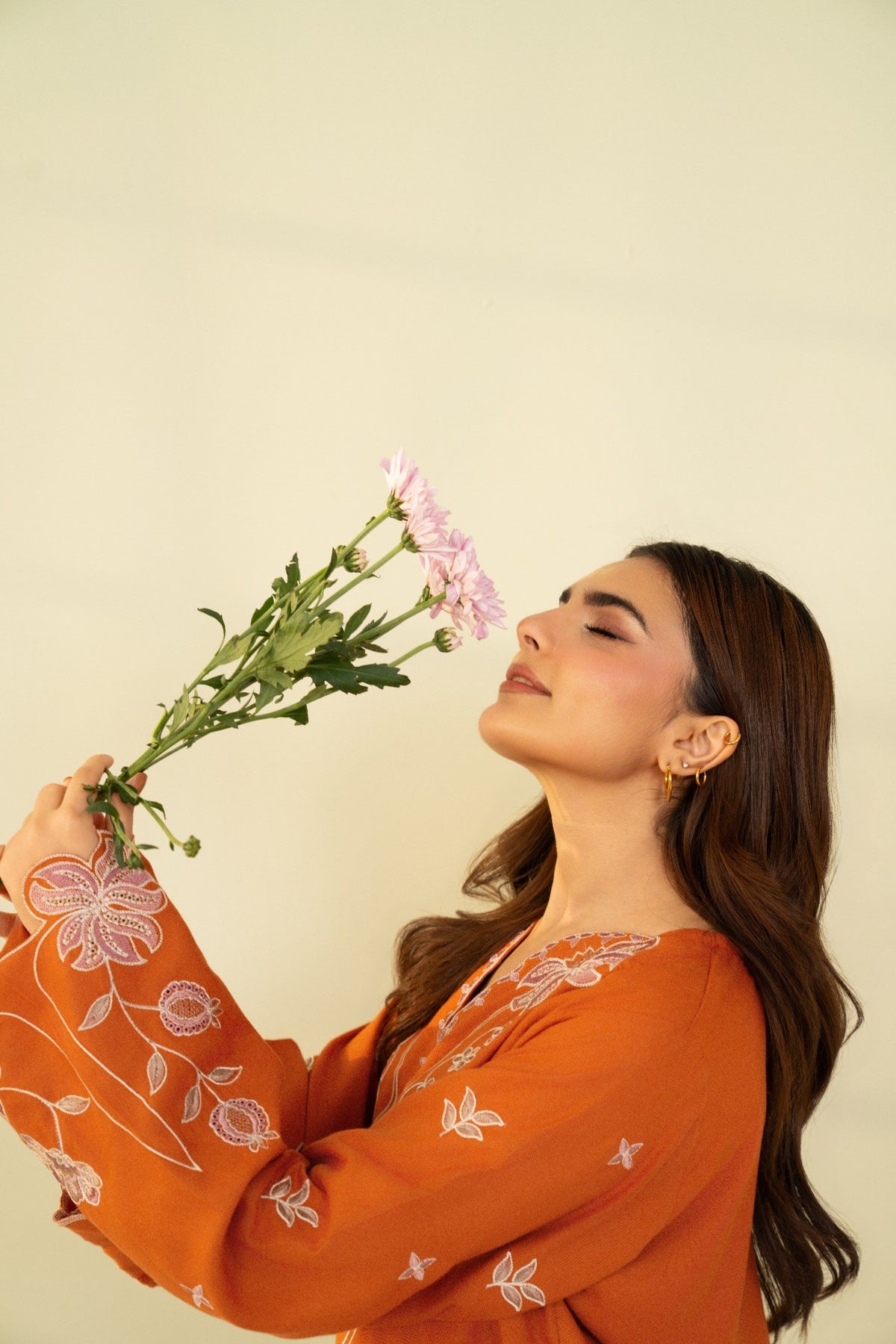 Embroidered 2 Piece Rust Orange  0009
